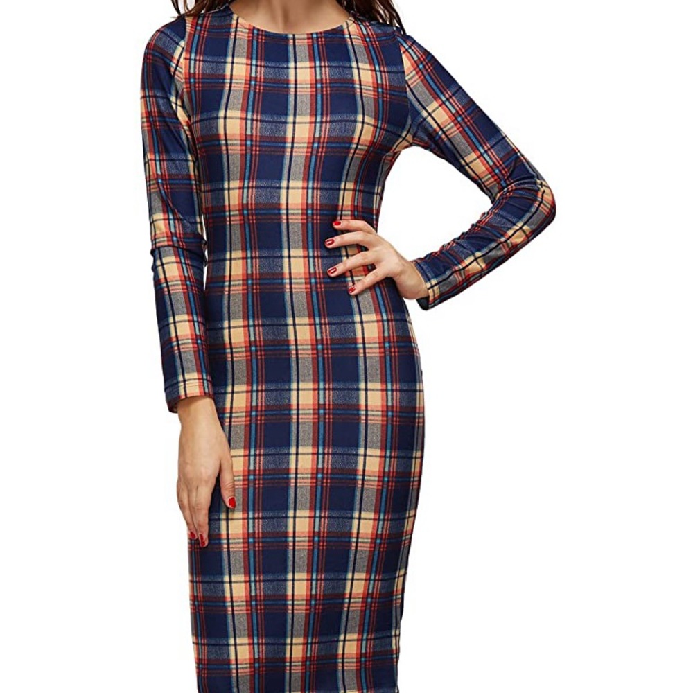 Stretchy long sleeve shift dress